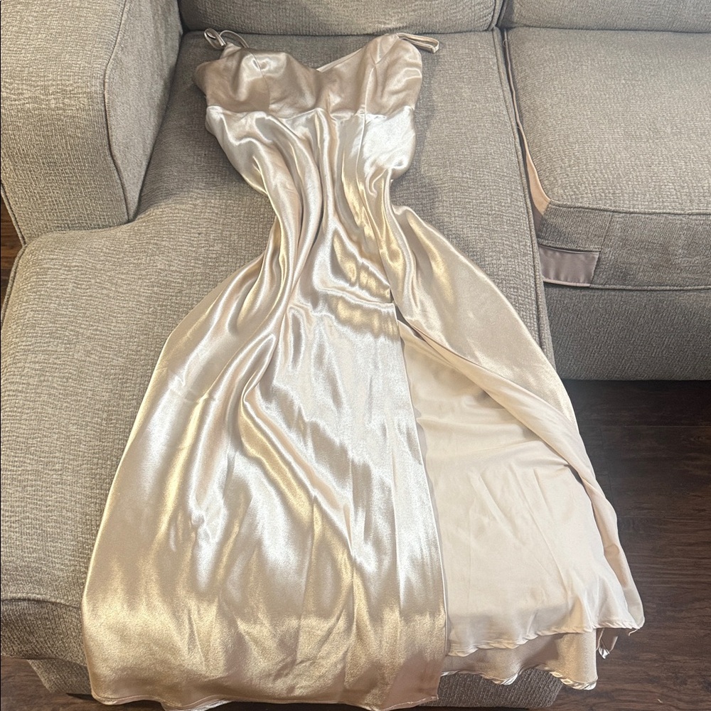 Birdy Grey Strapless Satin Gown in Cream
